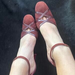 Burgundy suede and leather charles